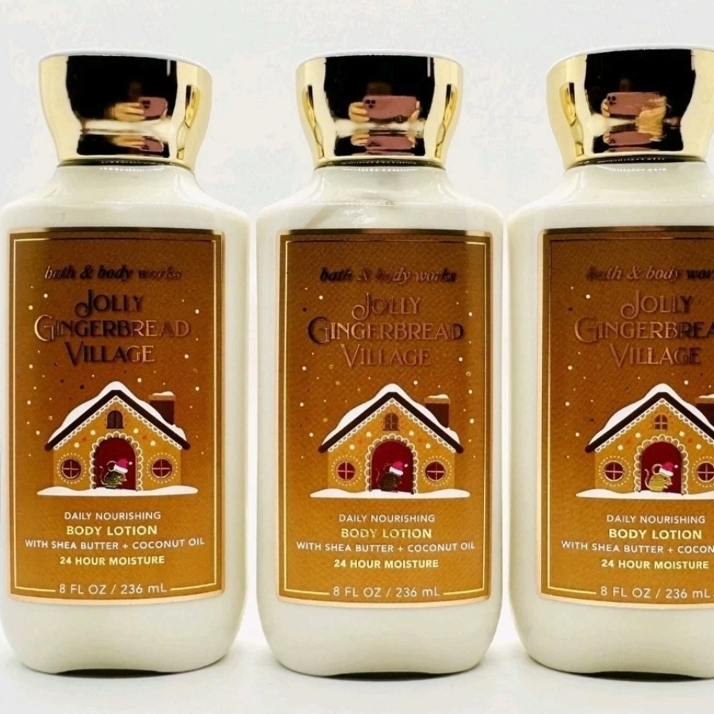 Jolly Gingerbread Village Bath & Body Works Lotion 3 Bottles